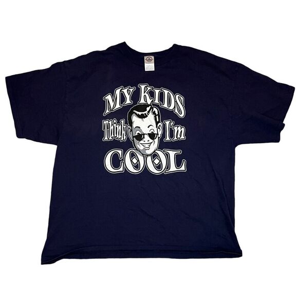 My Kids Think I'm Cool Grapgic T-Shirt Navy Short Sleeve Shirt Alstyle Apperal - Picture 1 of 7